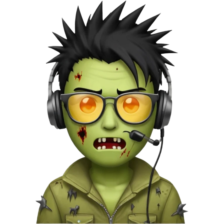 make a zombie iphone emoji with black  glasses, scratches black spiky hair and headphone
 emoji