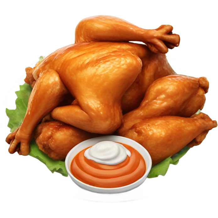 A chicken eating all of the Buffalo chicken wings emoji