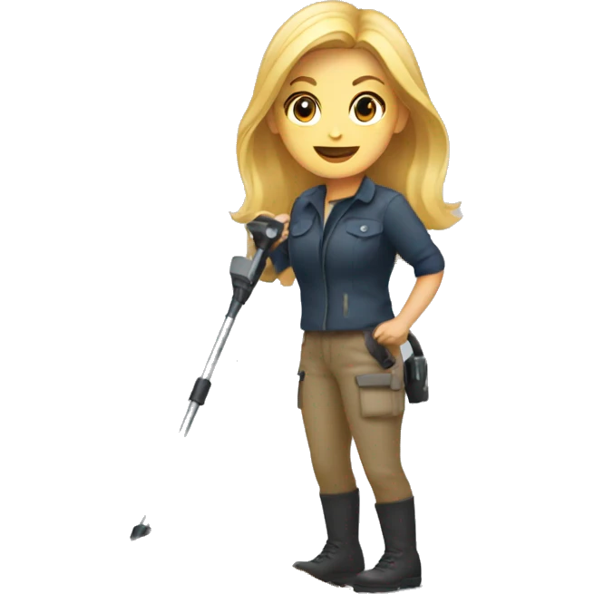 Pretty woman using a metal detector on ground emoji