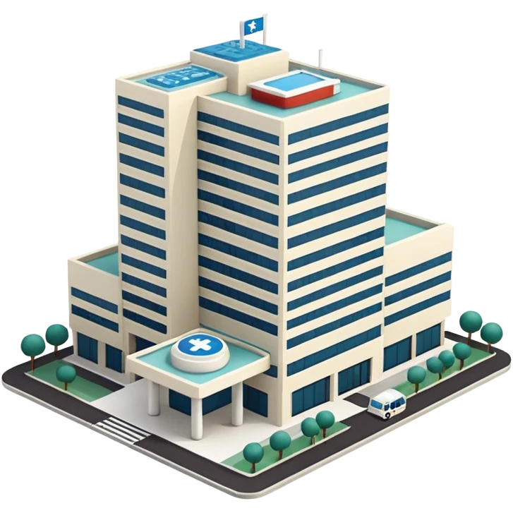 Seoul Asan Medical Center building, simplified, recognizable hospital features, inspired by reference image emoji