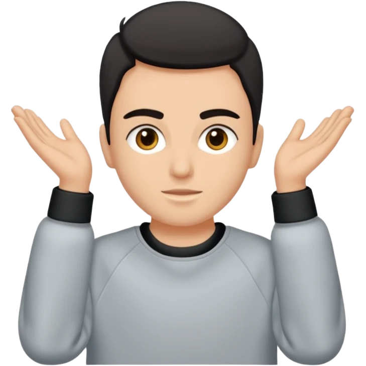 Saçı arkadan bağlı beyaz tenli kirli sakallı 24 yaşlarında üzerinde gri  sweat olan bir erkek çiz emoji