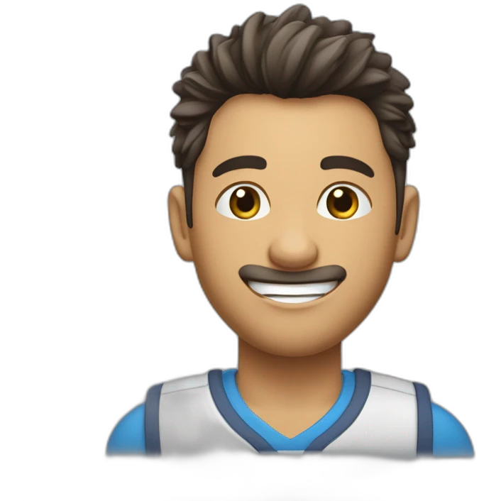 chico joven con camisa azul, pelo moreno, flequillo un poco ondulado y alguna cana, con una sonrisa emoji