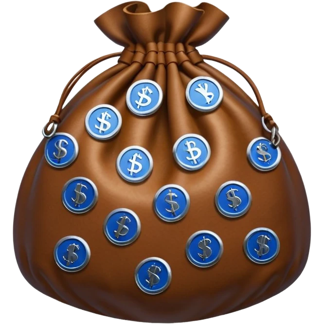 brown money bag of blue coins emoji