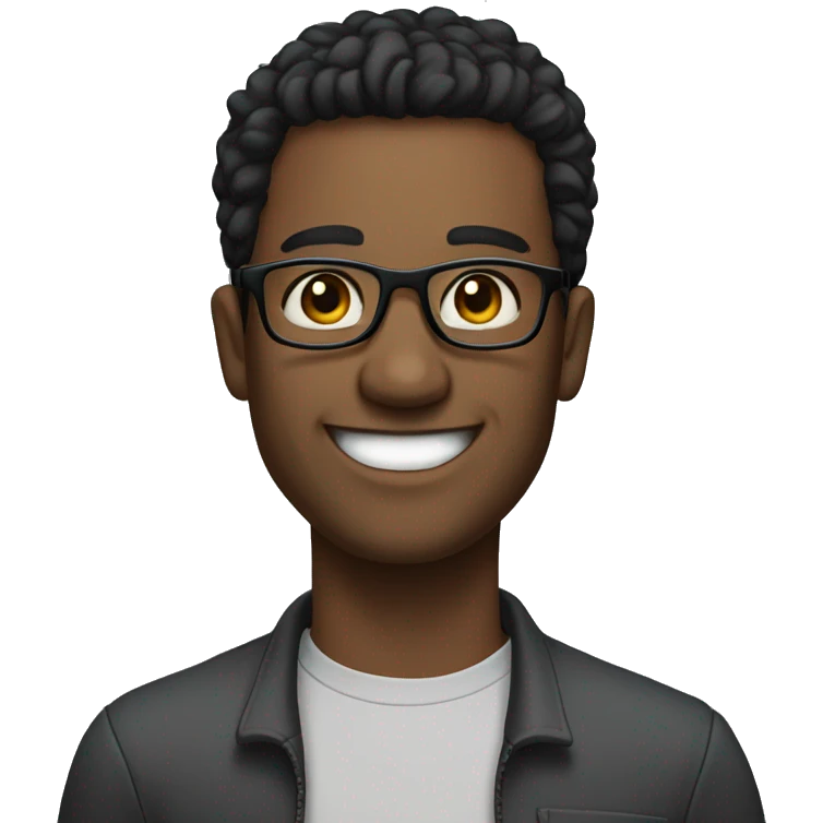 Man who is 30 years old and smilling. He is black hair and black eyes and wear black glasses. Fair skin emoji