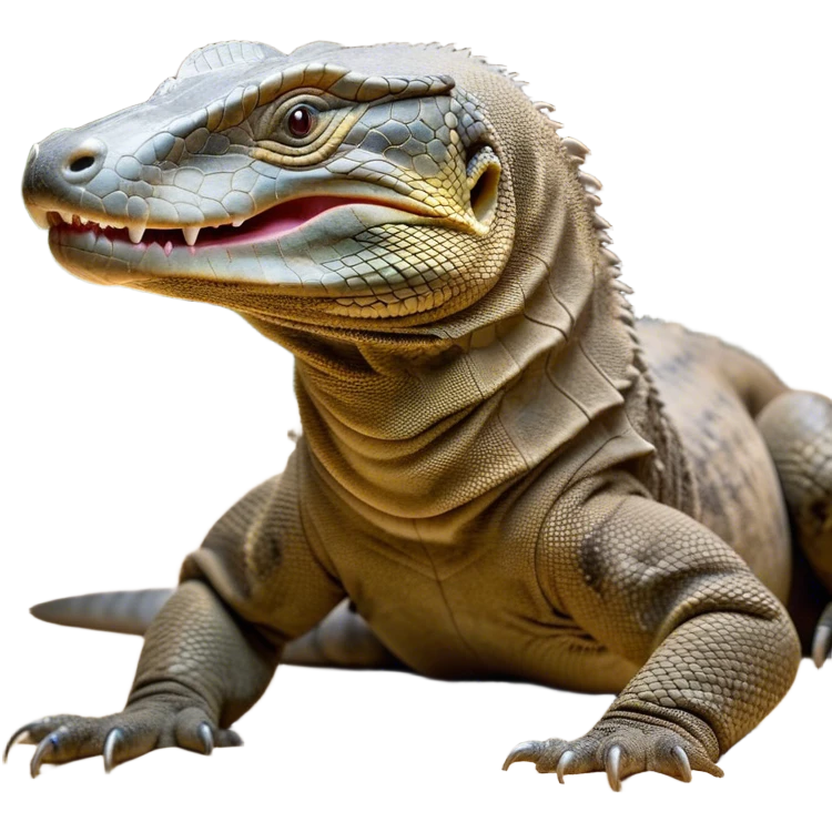 Cinematic Realistic Cute Yawning Komodo Dragon Portrait Emoji, Head tilted slightly with a dramatic, wide-open yawn, showcasing a soft, rugged scaled hide with subtly drooping features and half-closed, drowsy eyes rendered in authentic detail, high shine, relaxed yet expressive, styled with a dash of natural desert charm, soft glowing outline, capturing the essence of a sleepy yet affectionate Komodo dragon that appears ready to stretch out for a deep, restful nap! emoji