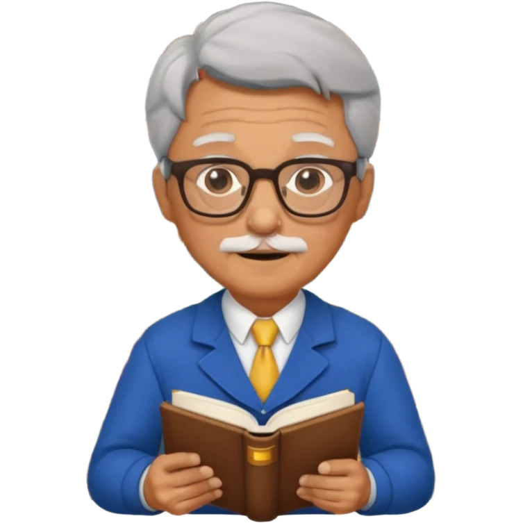 old male Librarian in foreign countries with glasses and librarian uniform sitting in library emoji
