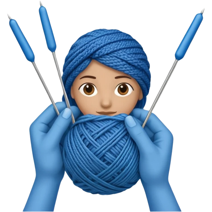 hands holding 2 knitting needles (1 on the right hand and another one on the left hand) with a ball of knitting thread (without a person's face) emoji