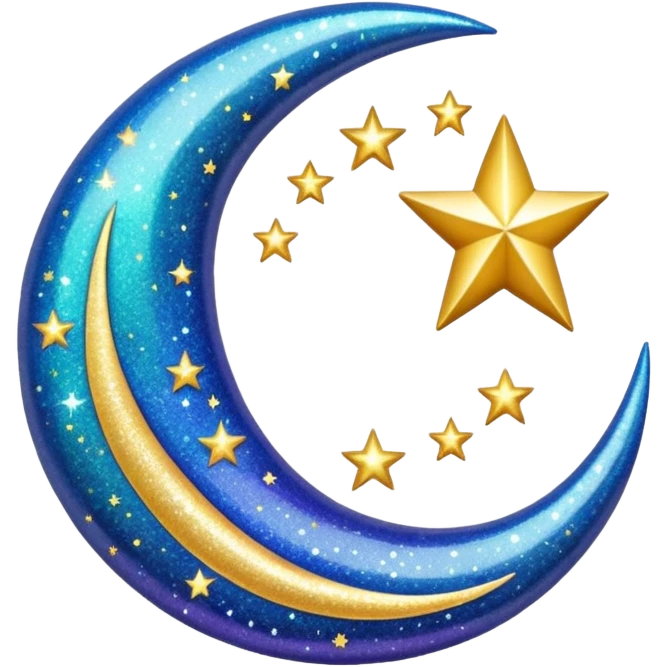 Glitter cian crescent moon emoji