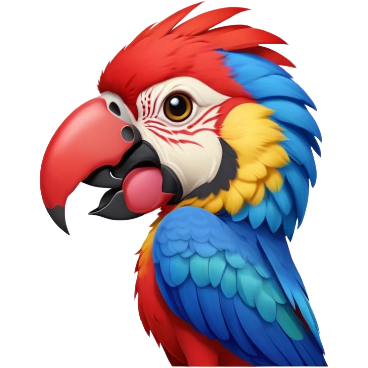 Cinematic Realistic Cute Yawning Macaw Portrait Emoji, Head tilted slightly with a dramatic, wide-open yawn, showcasing a soft, downy arrangement of vivid scarlet and blue feathers with gently drooping features and half-closed, drowsy eyes, rendered with lifelike feather detail and natural lighting, high shine, relaxed yet expressive, styled with a dash of tropical whimsy, soft glowing outline, capturing the essence of a sleepy yet affectionate macaw that appears ready to rest its wings in a quiet, enchanted moment! emoji