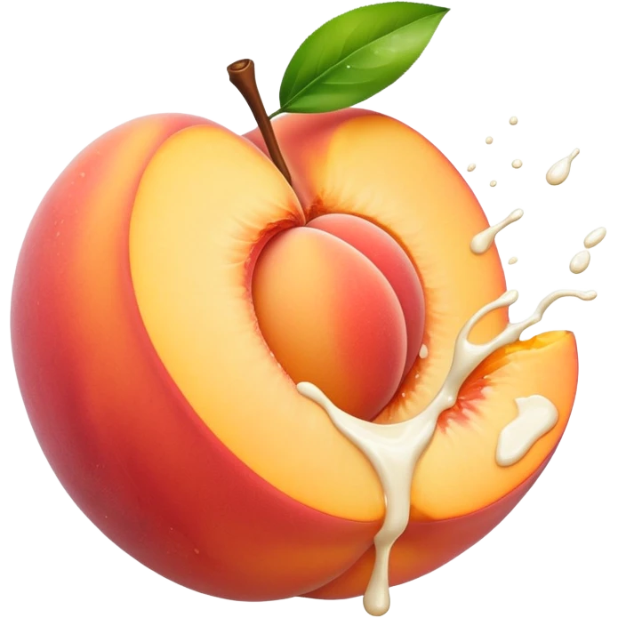 Peach with an opening with milk splattering out of opening emoji