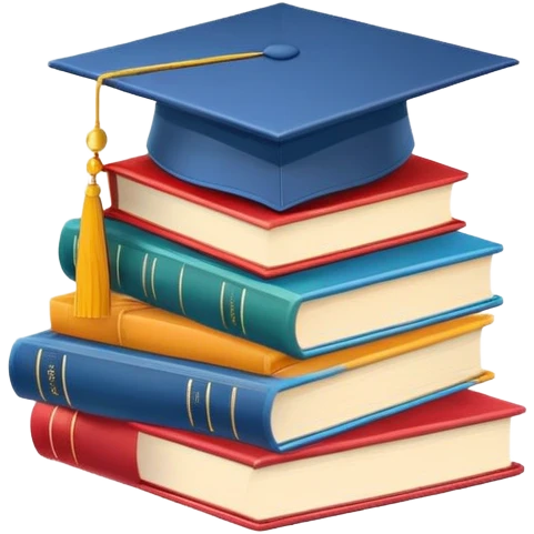 stack of colorful books with a graduation cap on top emoji