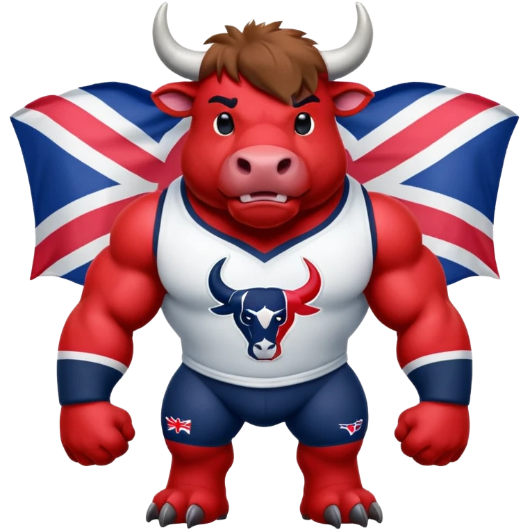 Houston texans bull, wearing a texans jersey, with a union jack flag behing emoji