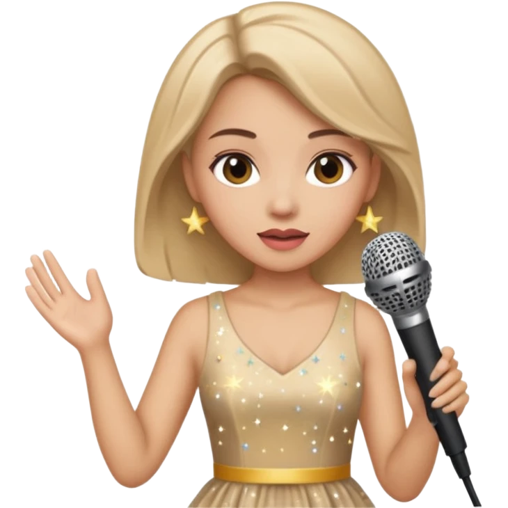 dọa cat is singing, 2 hands holding mirco and twinkle dresss emoji