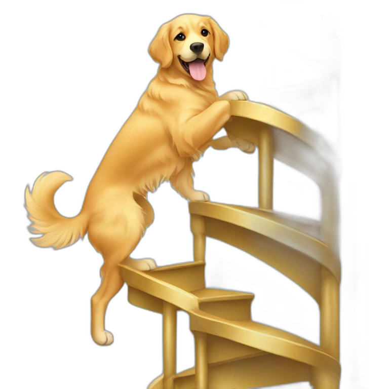 golden retriever climbing up spiral stairs emoji