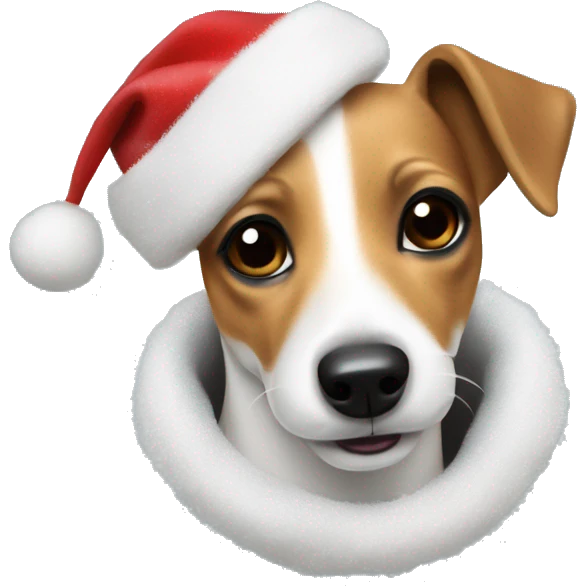 Jack Russell dog wearing a Christmas coat ￼ emoji