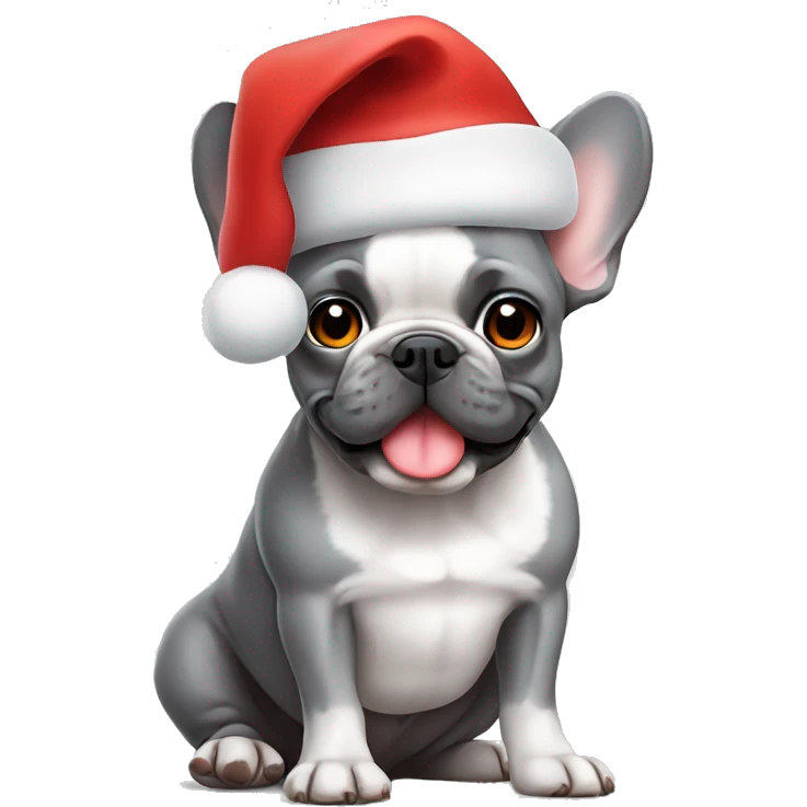 Gray French bulldog in Santa hat emoji