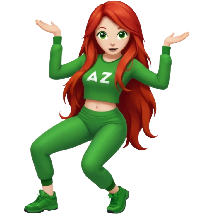  lady twerking with long red hair and green 420 outfit emoji