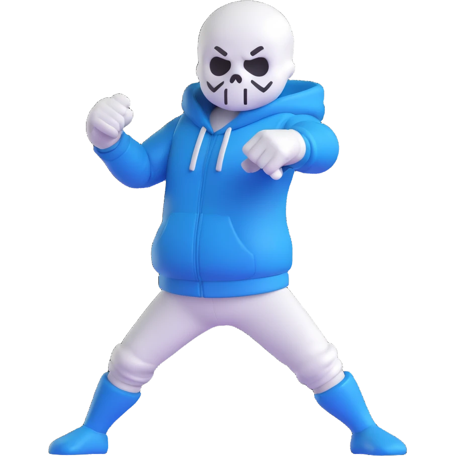 Sans from Undertale in a fighting pose, blue and white color palette emoji