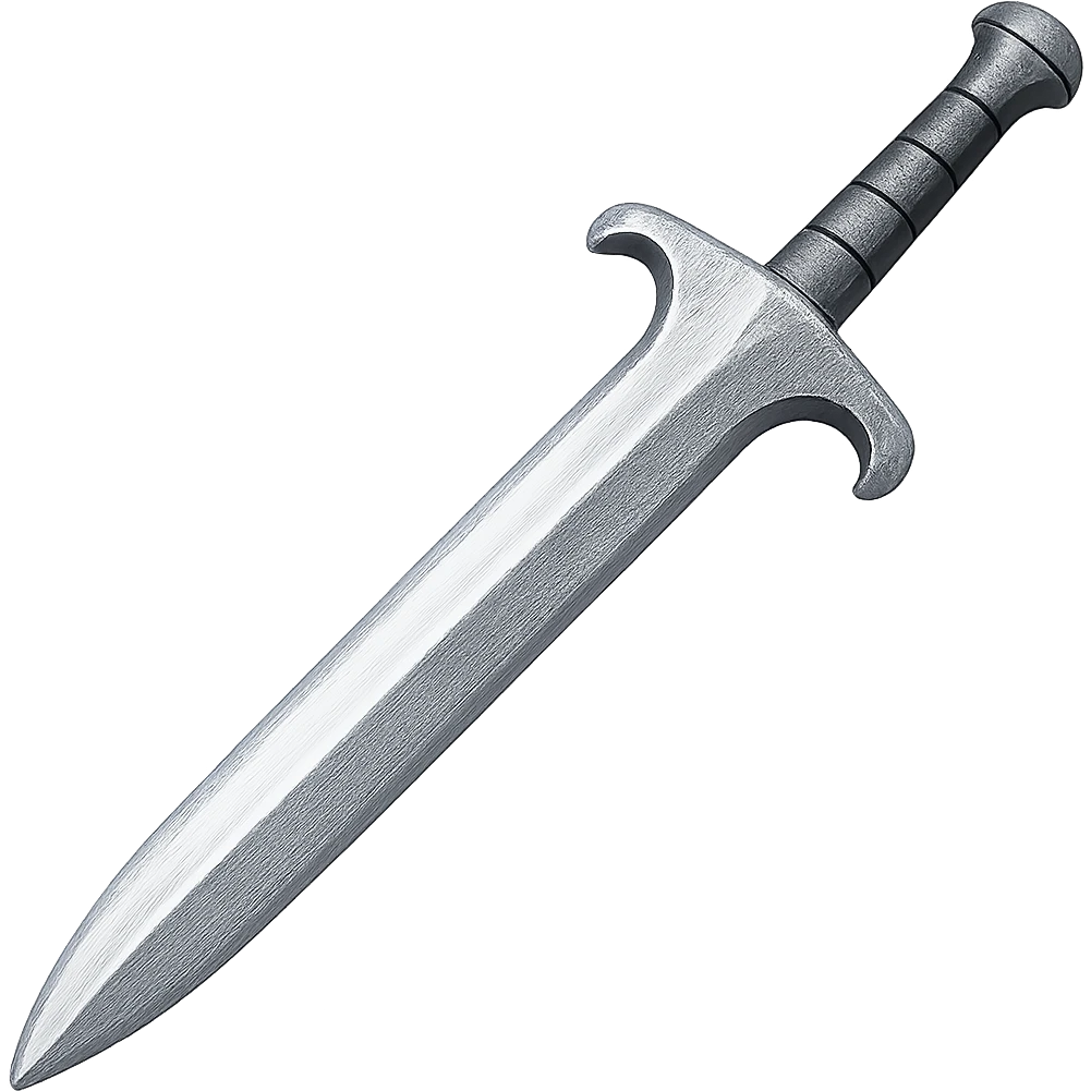 Recolor this iron sword to steel: make it slightly lighter, crisp, and shiny, keep the same shape, realistic metallic steel, emoji style, transparent background. emoji