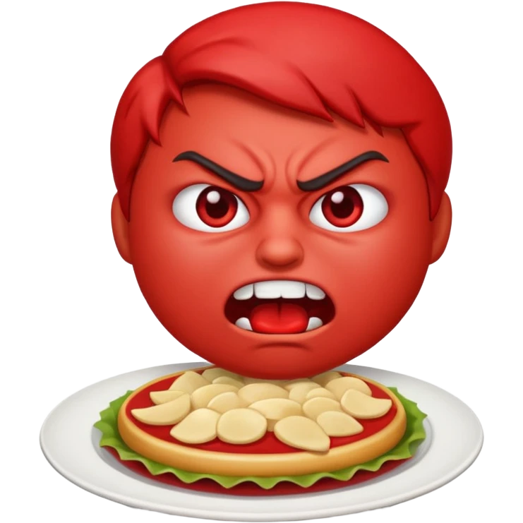 Angry emoji that’s eating a lot of food emoji