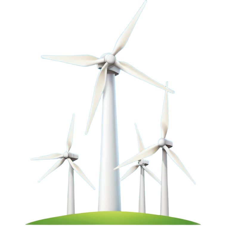A simple emoji icon of a modern wind turbine, tall white tower with three long blades, minimalistic flat design, clean vector style, centered, white background, smartphone emoji style. emoji