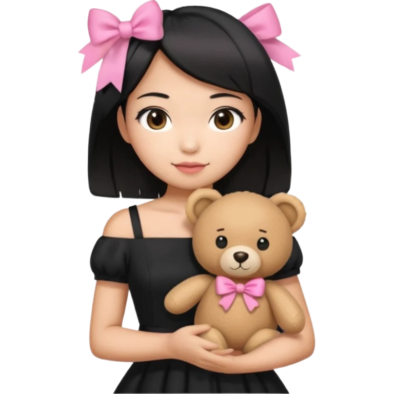 asian black short shoulder length hair tanned woman, black dress girly things emoji