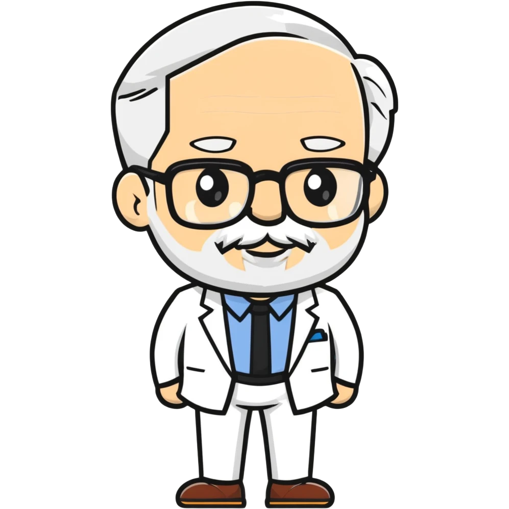 Colonel Sanders, old white man with square glasses, white goatee beard, white suit, KFC founder emoji