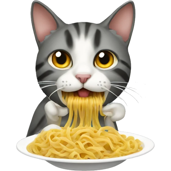 A cat eating a pasta emoji