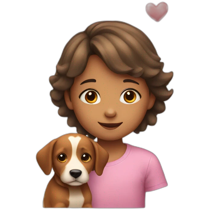 a young child with a dog and heart emoji