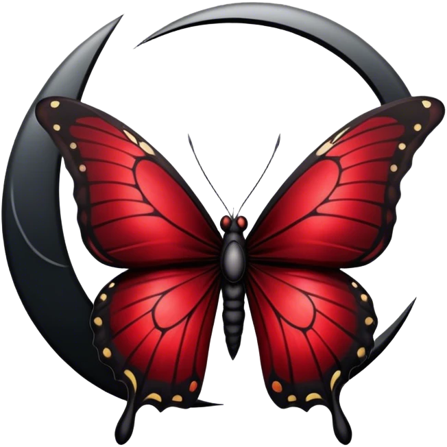 Gothic-style butterfly with dark red silk wings, and a black moon in the background emoji