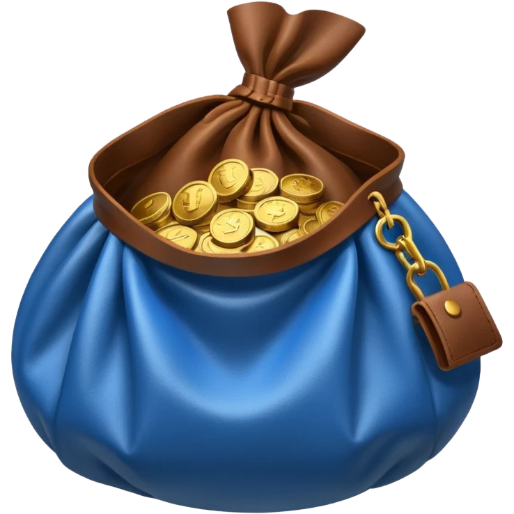 blue coins inside an opened brown money bag  emoji
