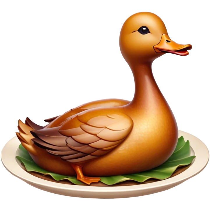 Cinematic Realistic Peking Duck Dish Emoji, depicted with crispy, roasted duck with glistening skin and succulent meat, rendered with rich textures and dramatic, appetizing lighting. emoji