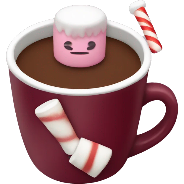christmas burgundy colour cup with chocolate and marshmallows emoji
