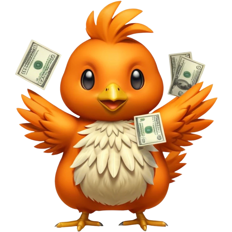 Torchic throwing up cash emoji