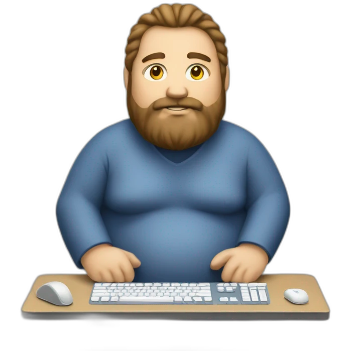 Obese man with beard and long hair at a desktop pc emoji