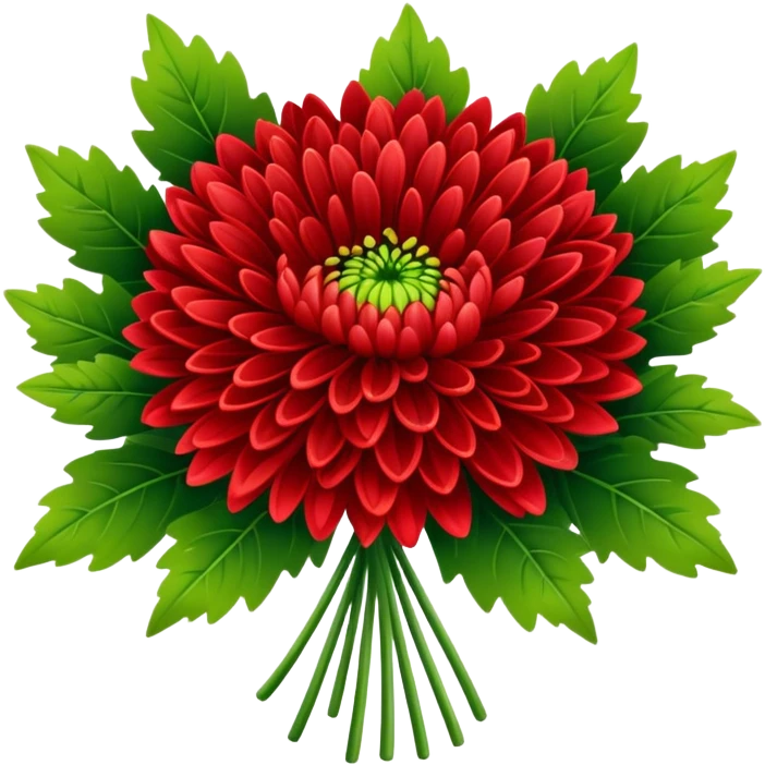 big bouquet Bright Red Chrysanthemum, luxuriant, leaf, bud emoji