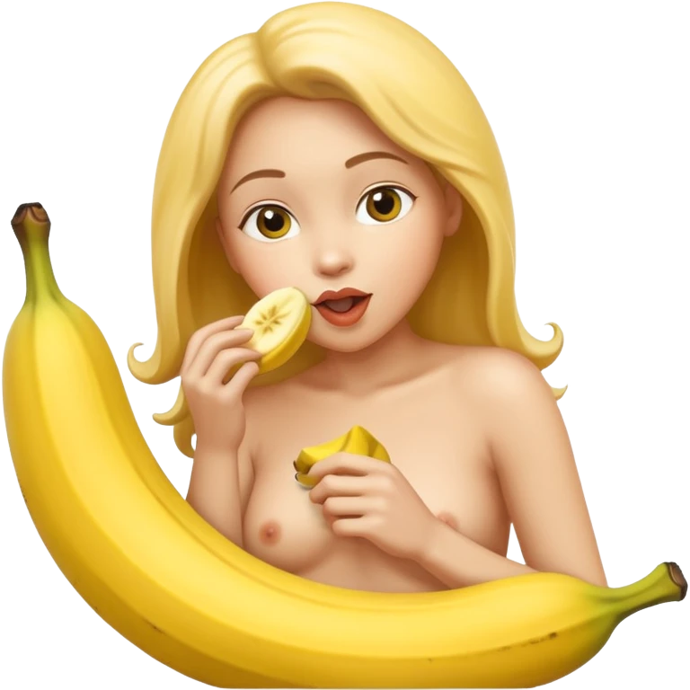 Nude woman sucking on a big banana  emoji