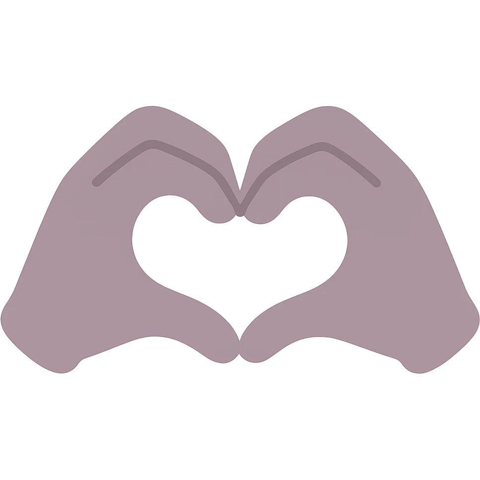 Make the hands more realistic while keeping the dull purple color-filled style, hands forming a heart shape, maintain transparent background. emoji