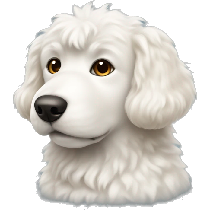 White fluffy dog with light brown spots and black eyes  emoji