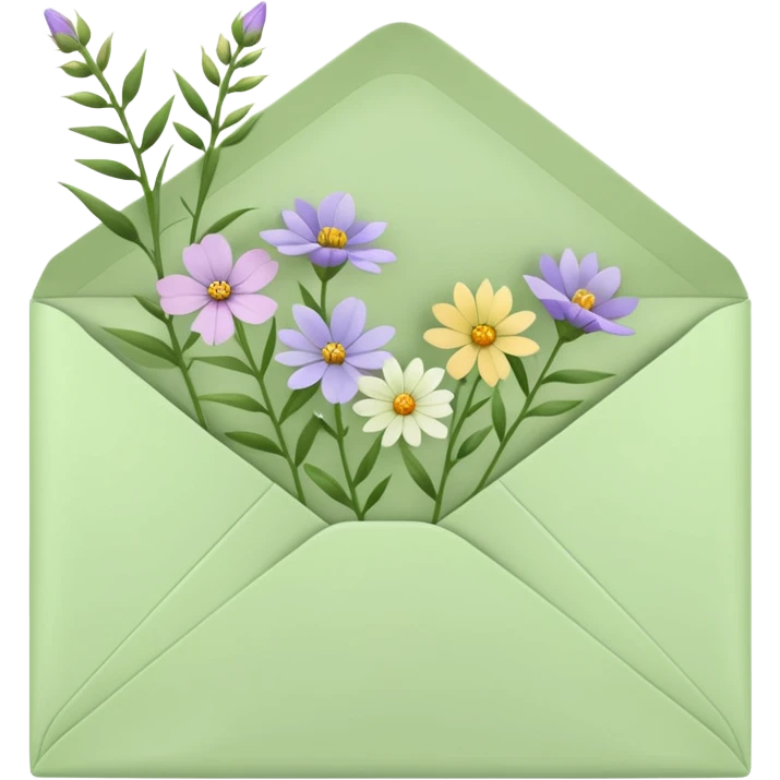 Pale green envelope, open, with flowers inside emoji