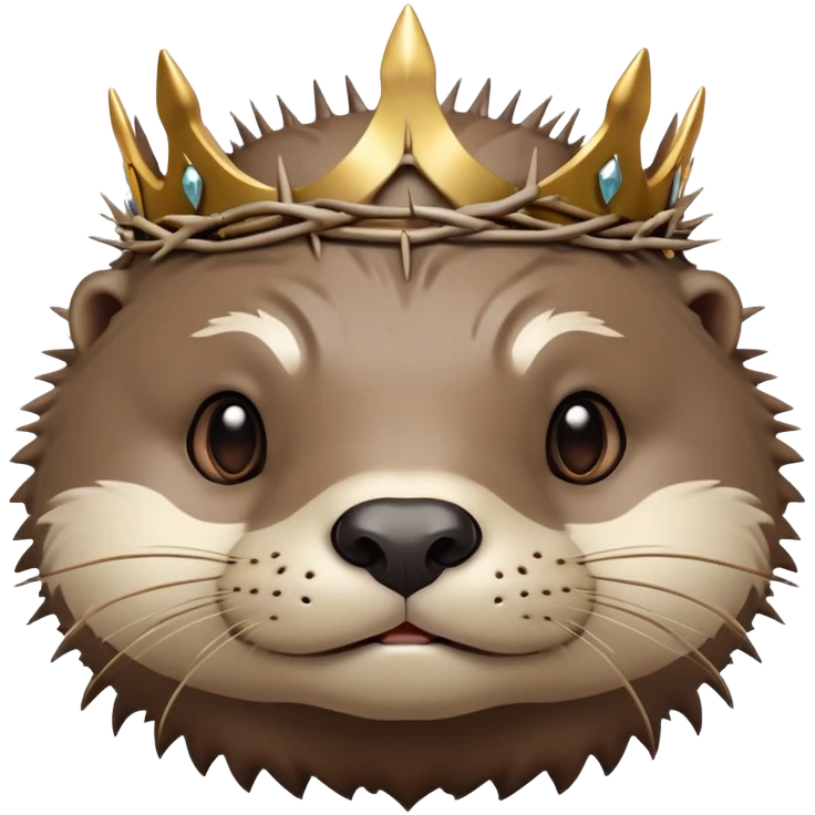 really cute confused otter face in three-quarter profile with simple thorny stem wrapped horizontally around its forehead like Jesus Christ's Crown of thorns, no crown shape on top, just thin spiky branches circling the forehead emoji