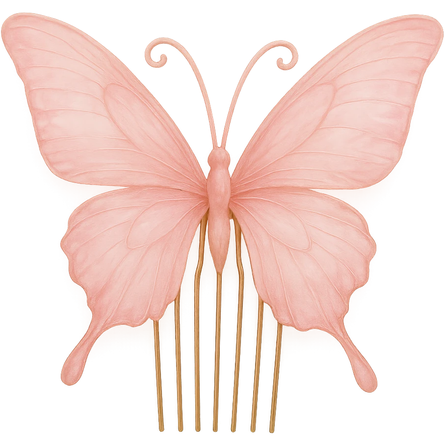 pink butterfly hair comb, soft and dreamy emoji