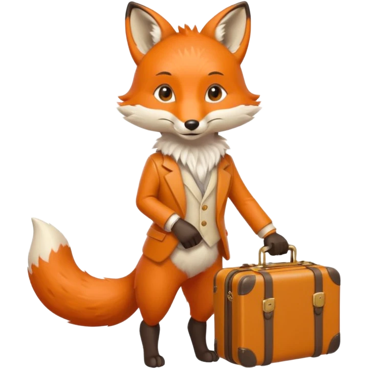 A clever fox gripping a tiny suitcase with its agile tail. emoji