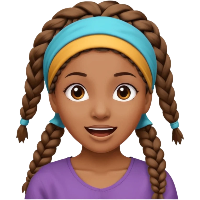 big lose braids starting from the top of the head woman face wiith big visible braids and mono color headband on head excited face emoji