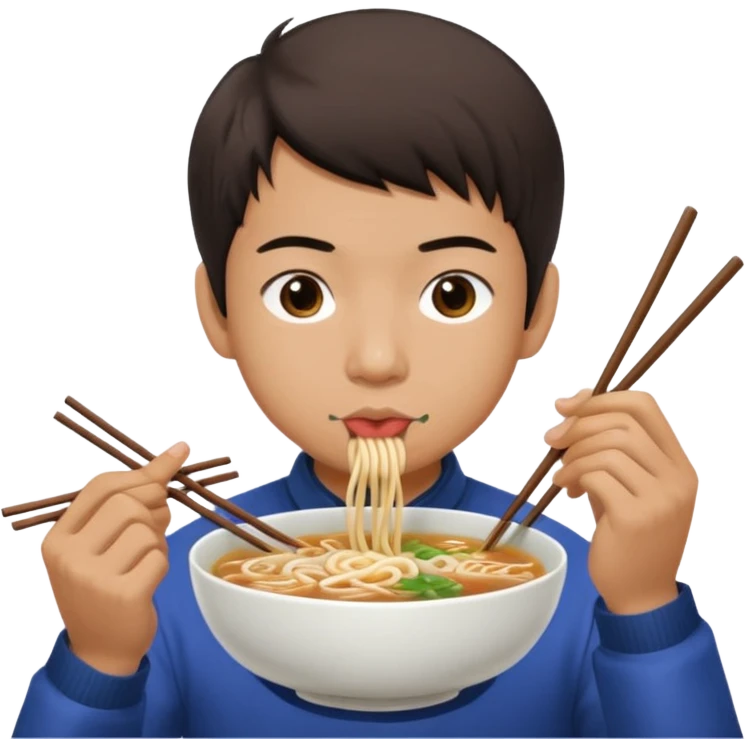 can you generate me a avatar of a male eating a bowl of pho? make it more anime. Make the person slurping on the noodles. only one pair of chopsticks emoji