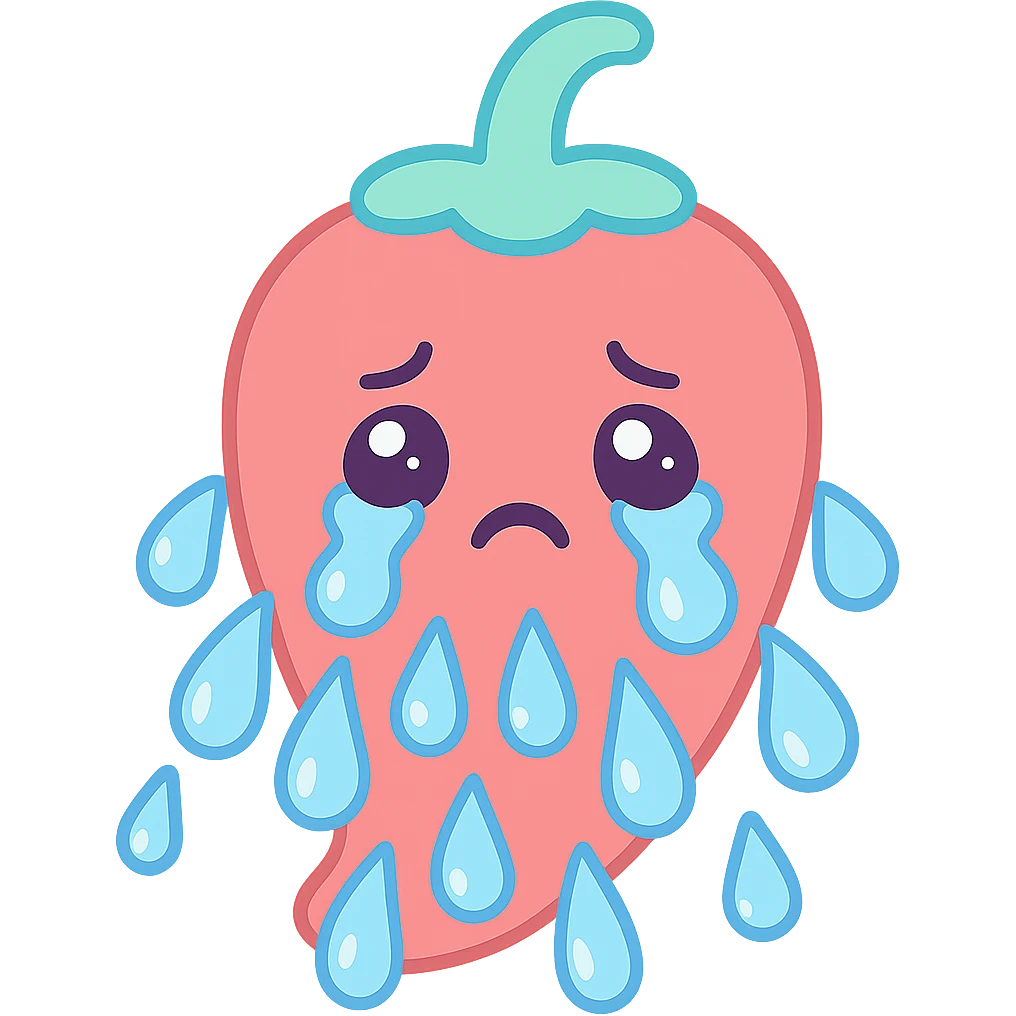 Add more large blue tears to the crying chili pepper, keep the background transparent. The style should resemble the original chili pepper crying illustration with transparent background. emoji