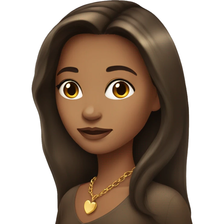 Brunette girl with long hair wearing gold heart necklace  emoji