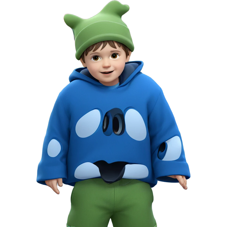 boy in hat with car emoji