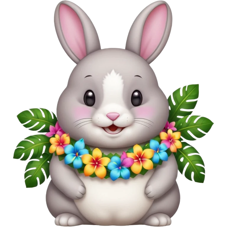 A chubby rabbit with a colorful tropical lei, smiling sweetly. emoji