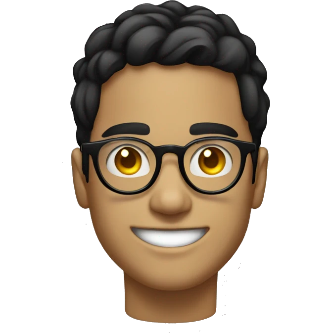 younman of about 20 years old programador with circular glasses, smiling, black hair emoji